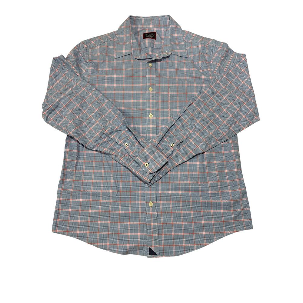 Untukit Shirt Men's L Blue Pink Plaid Slim Fit Stretch Long Sleeve Button Down
